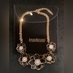 Joan Rivers Black and Gold Floral Pearl-Center Necklace